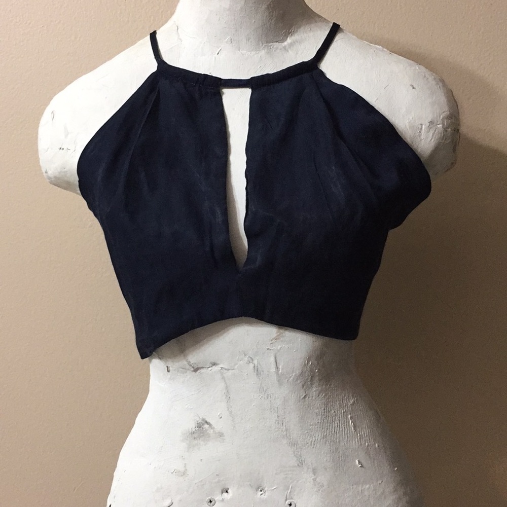 HENRIGIRL Navy Blue Tie Back Cropped Halter Top